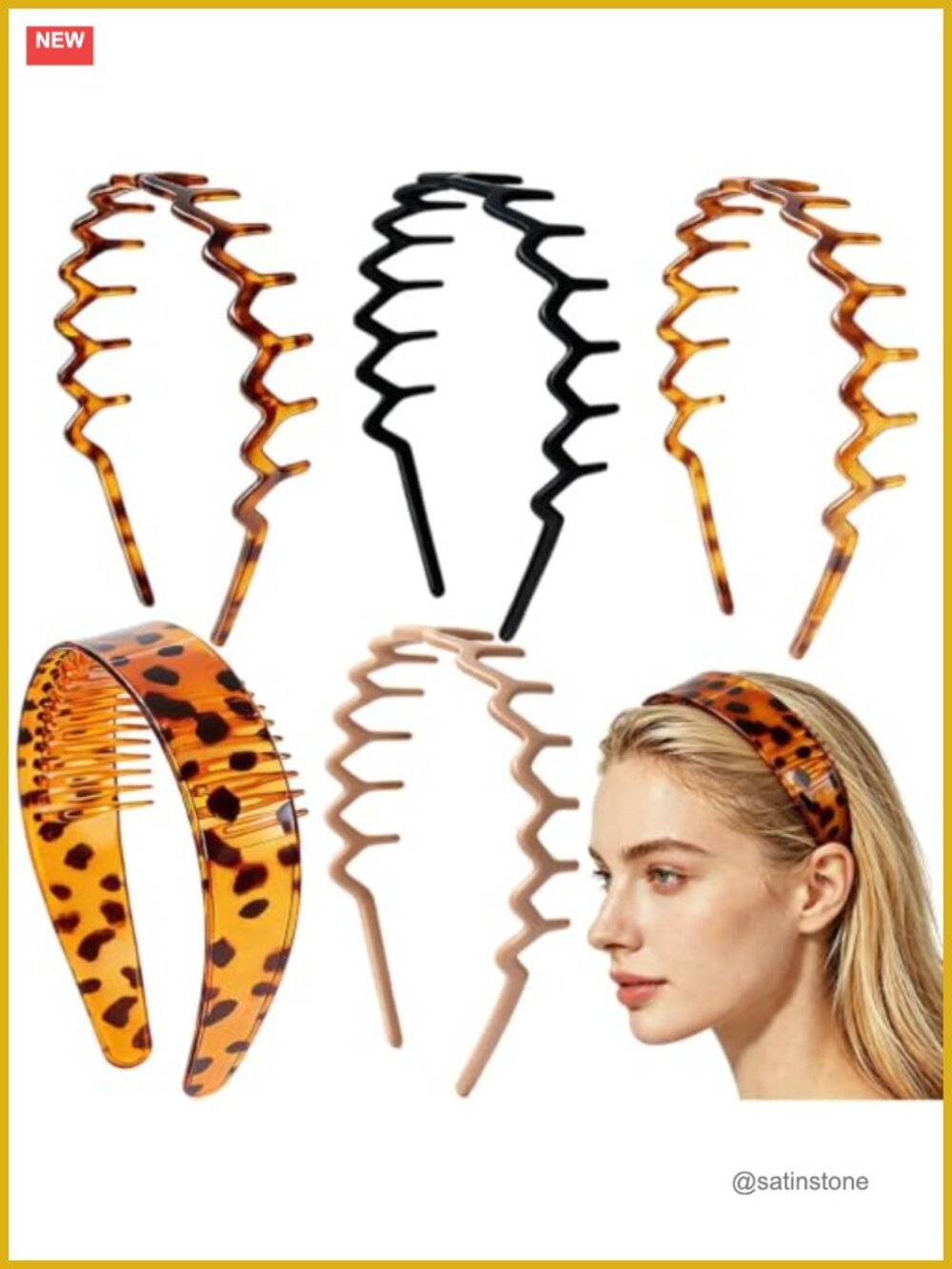 Zig Zag Headbands with Teeth Wide Non-Slip for Curly Thick Hair 5 Pack
